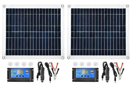 Hylotele 10W 12V Panel Solar Flexible Equipo Alta Tasa de Conversión para Jardín Autocaravana Batería Energía Salida Dual,con Interfaz USB Silicio Monocristalino 
