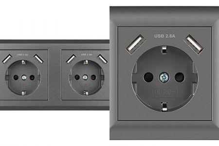 enchufes dobles gris empotrable