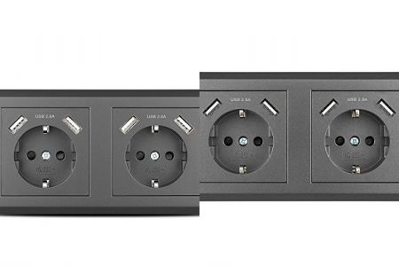 enchufes dobles gris