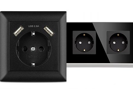 enchufes dobles negros de pared