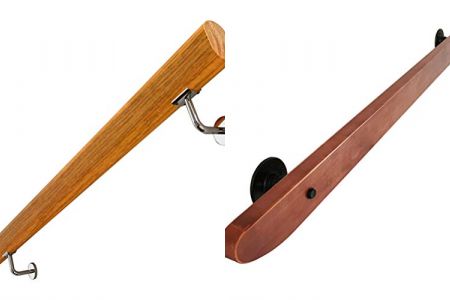 escaleras de madera con baranda de hierro